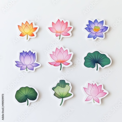 Sticker Pack of Colorful Lotus
