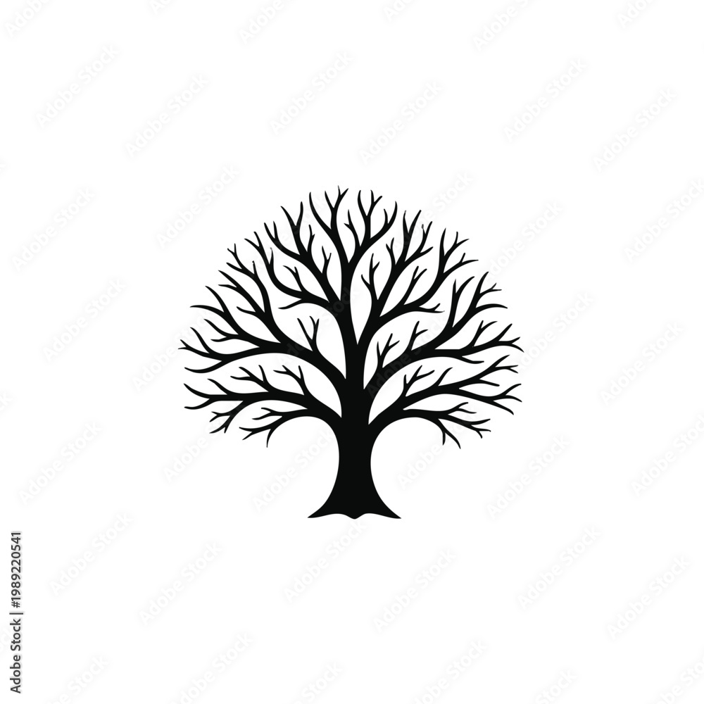 Obraz premium Bare tree, black silhouette, vector tree icon, minimalist design, nature symbol