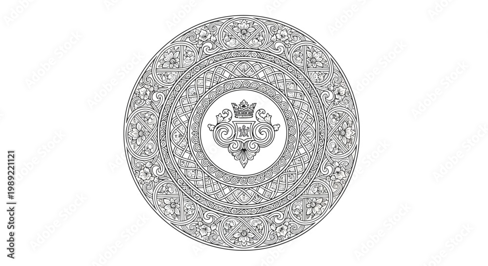 Naklejka premium Intricate circular design with floral patterns.