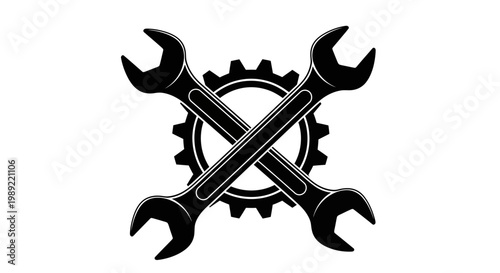 Black wrench and gear icons crossed.