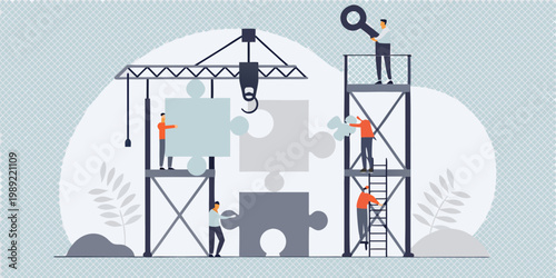 Teamwork and problem solving building a solution with puzzle pieces