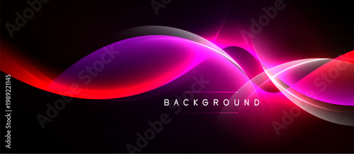 Abstract vibrant waves, flowing lines. Pink, red hues dominate dark background. Modern design element, dynamic composition.
