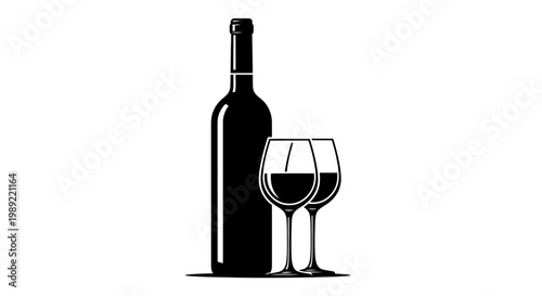 Wine bottle and two glasses.