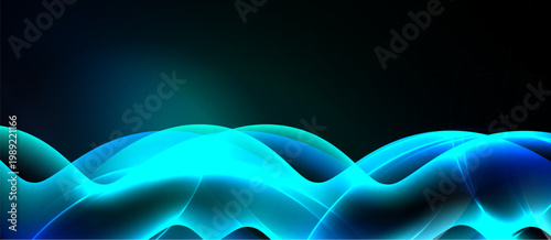 Abstract waves, vibrant blue hues, dark background. Smooth curves create dynamic visual effect. Modern design element.