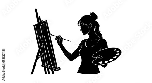 Woman painting on an easel.