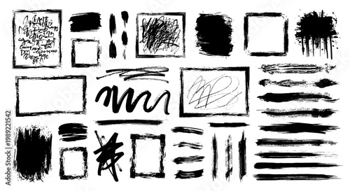 Variety of black ink brush strokes.