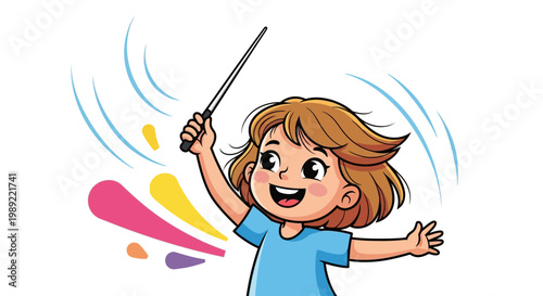 Happy child with paintbrush in hand.