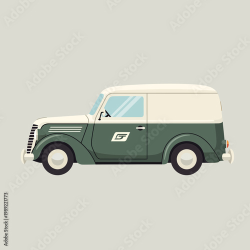 Vintage delivery van, retro style, two-tone green and cream