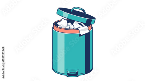 Teal trash can with lid open.