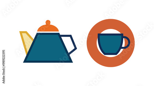 Teapot and Coffee Cup Icon Set.