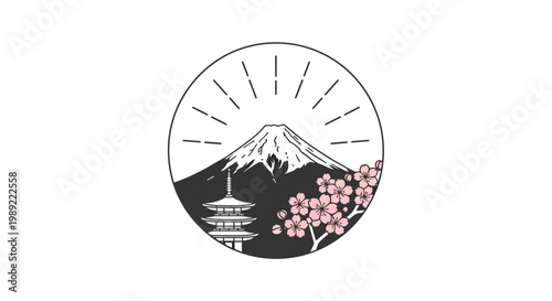 Mount Fuji Japanese Landscape Icon.