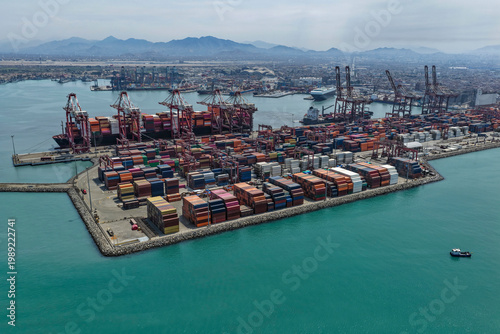 Obraz na płótnie Panoramic view of terraforming for the construction of a port terminal protected