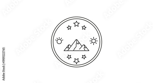 Mountain Icon with Stars.