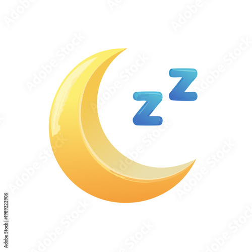 Yellow crescent moon and blue sleeping zzz symbols illustration