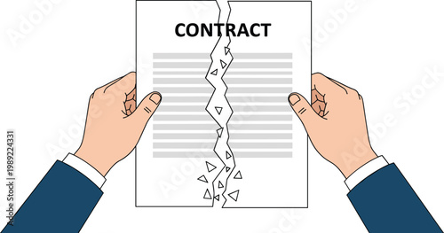 Business contract torn apart in hands concept broken agreement dispute termination legal document conflict vector illustration