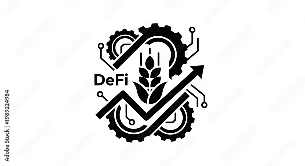 Obraz premium DeFi Logo with Wheat and Upward Arrow Graph - Decentralized Finance Concept