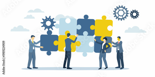 Teamwork concept business people connecting puzzle pieces for success