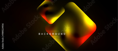 Abstract shapes, vibrant gradients, dark background. Modern design, fluid forms, dynamic composition. Yellows, oranges, reds blend seamlessly.