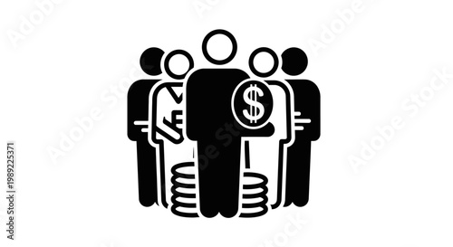 Crowd Funding Concept, Group of People with Dollar Coin Icon