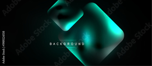 Abstract shapes, teal hues, dark background. Modern design, gradient effects, minimalist aesthetic. Visual composition creates depth.