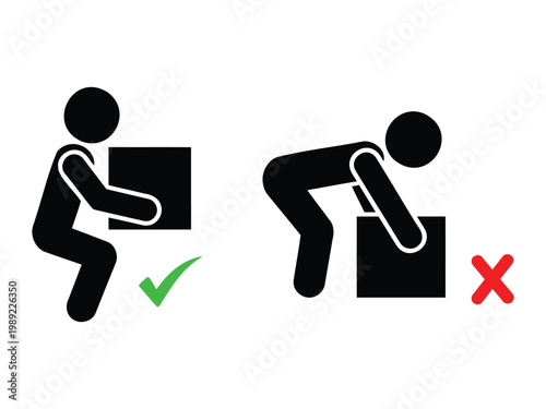 Fotografie Correct and incorrect lifting position, guide to proper body posture when carrying heavy objects