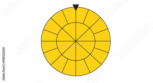Yellow Wheel of Fortune with Pointer on White Background