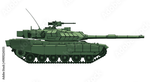 Modern Military Tank Illustration - Green Camouflage Armored Vehicle
