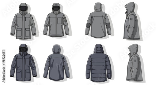 Gray and black winter jackets.