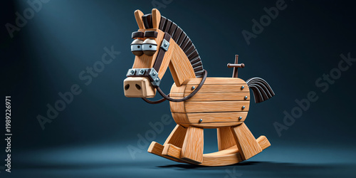 Stylized Wooden Rocking Horse Toy With Nautical Anchor Decoration