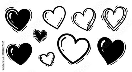 Black and white heart shapes icons.