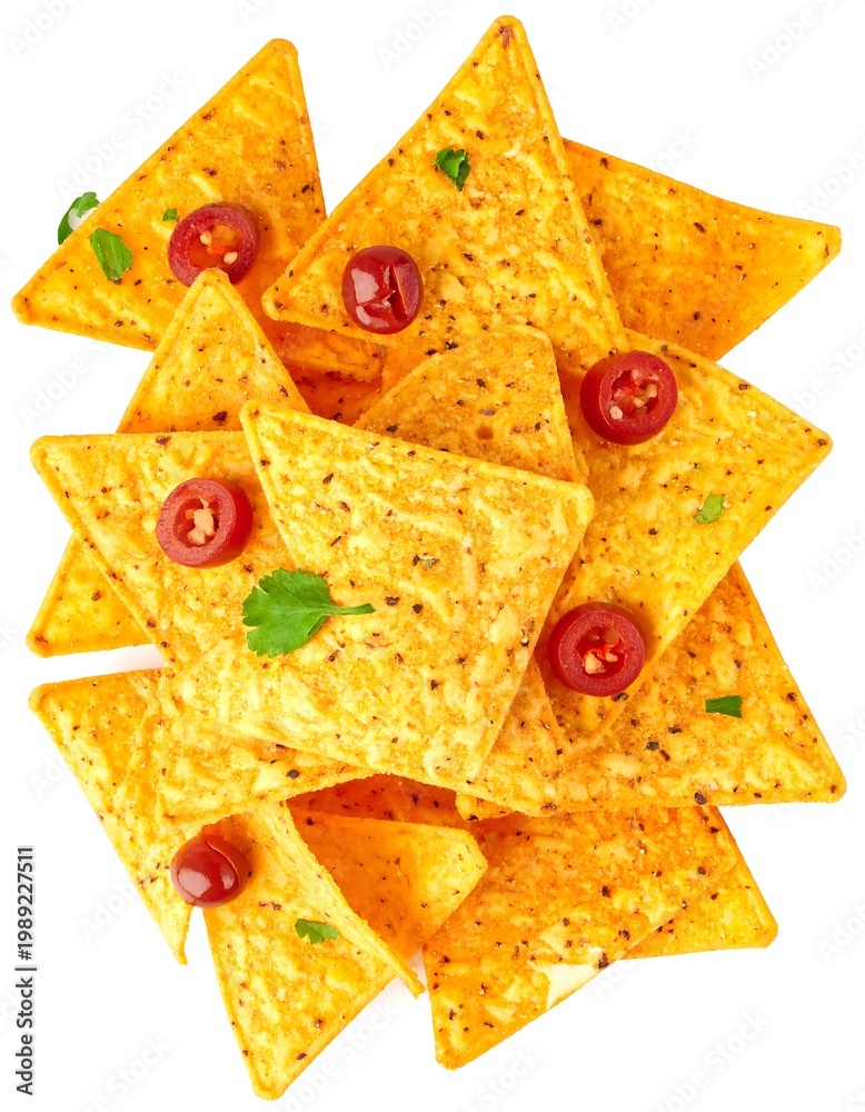 © Tristan - Crispy tortilla chips scattered with sliced chili peppers and parsley