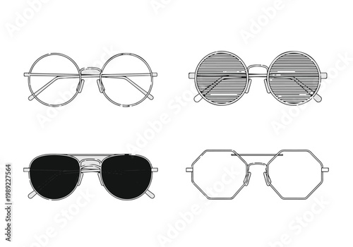 Eyewear Vector Icon Set of Modern Sunglasses and Round Optical Glasses Frames