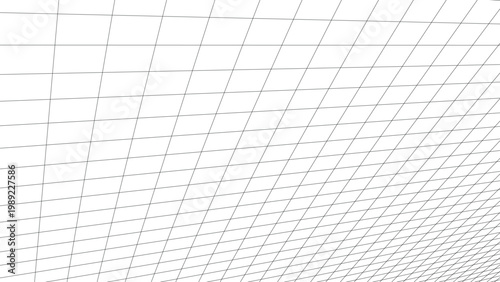 Abstract Digital Wireframe Grid Design Creating a Sense of Infinite Perspective on a Clean White Background, Ideal for Technology and Futuristic Concepts, Modern Virtual Display