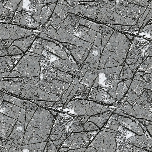 Cracked Concrete Surface with Black Lines and White Spots, Abstract Background Texture