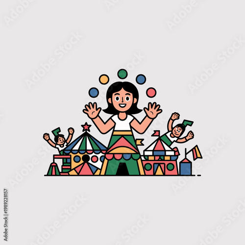 Woman Juggling Balls at Colorful Circus Festival
