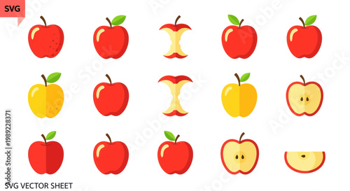 Apple Icons: Whole, Half, Slice, and Core Variations