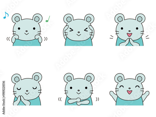 手遊びをするネズミのイラストセット