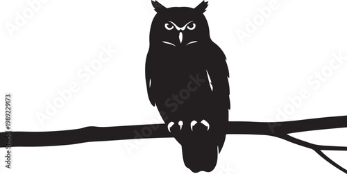 Owl silhouette, black bird, nocturnal animal, wildlife icon, vector illustration