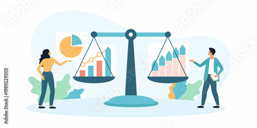 Balancing justice and data people analyze scales with graphs