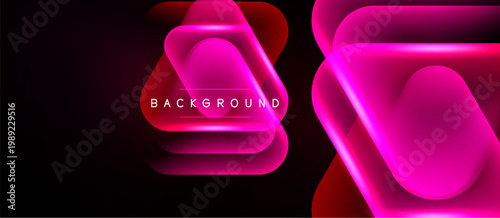 Abstract neon layers create dynamic visual effect. Pink, red hues dominate dark background. Modern design element.