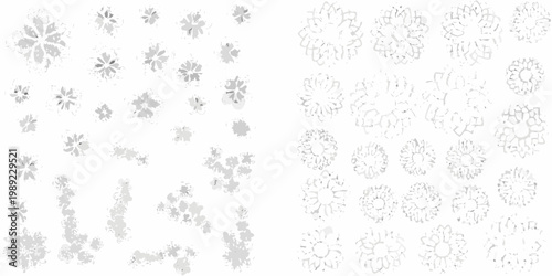 Delicate snowflake patterns arranged across a white background in clusters