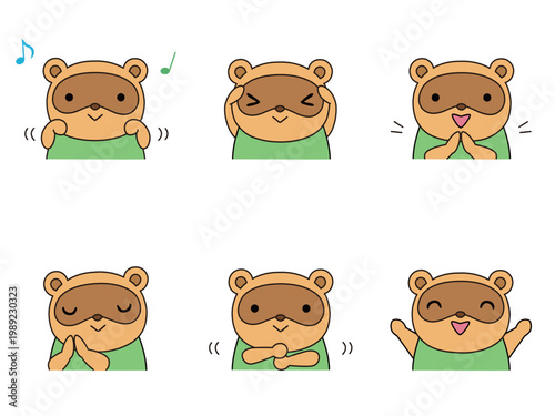 手遊びをするタヌキのイラストセット