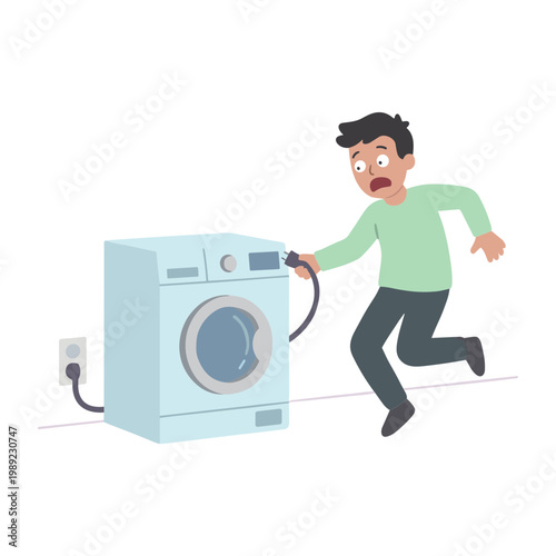 Man runs quickly away from exploding washing machine in shock