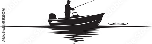 Fishing boat, silhouette, vector, fishing scene, water, outdoors, recreation