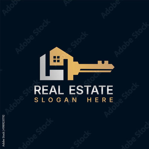 luxury house key logo, real estate logo design vector illustration
