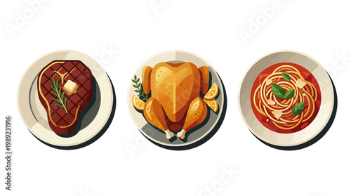 Three plates of different food dishes.