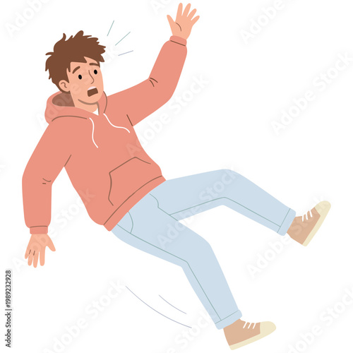 A man wearing a hoodie falls down in shock outdoors quickly