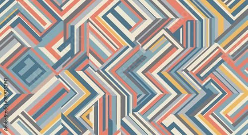 Abstract Geometric Pattern with Retro Muted Colors and Zigzag Lines