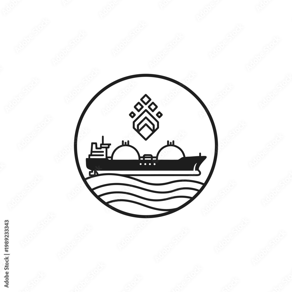 Fototapeta premium Black and white cargo ship icon.