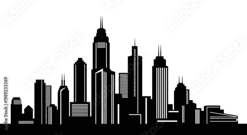 Black and white city urban skyline.